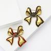 Elegant Vintage Gilt Enamel Bow Brooch Exquisite Ladies Clothing Corsage Ornament Pin