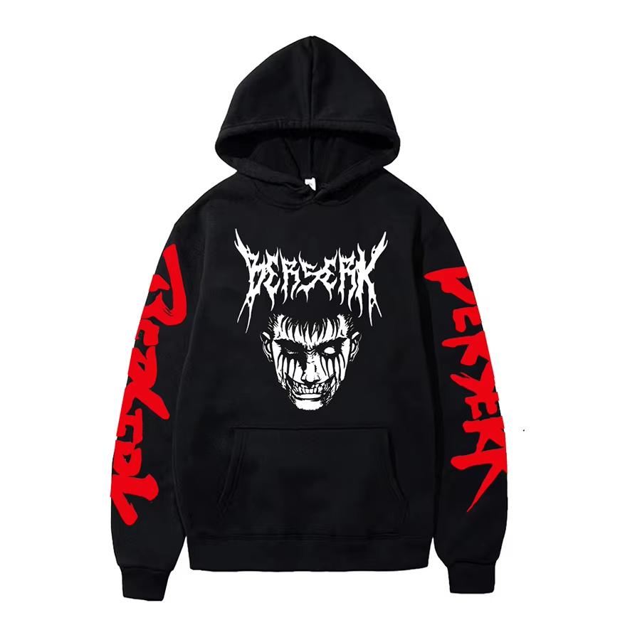 Anime Berserk Hoodies for Men Japanese Harajuku Fashion New Hoodie Sweatshirts Unisex Black Long Sleeve Pullover Casual Streetwear Graphic Print Tops
