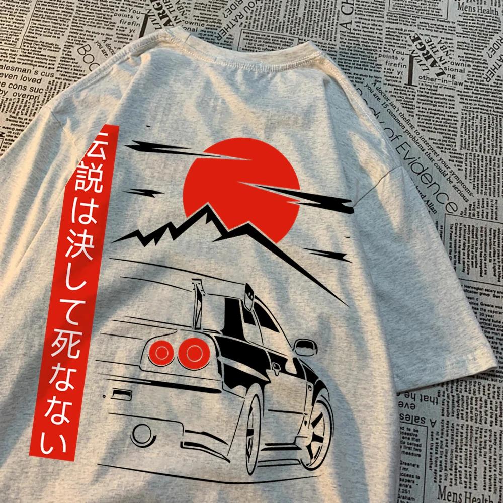 Японский стиль автомобиль смешной оригинальный дизайн мужские футболки хлопковая одежда свободная дышащая с коротким рукавом летняя футболка большого размера