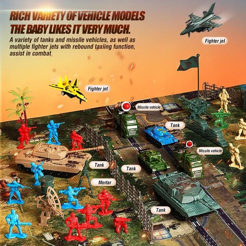 Military Model Set Pull-back Cars Simulates Tanks Fighter Jets Soldier Models Children's Toy Vehicles Toys for Boys Kids Gifts