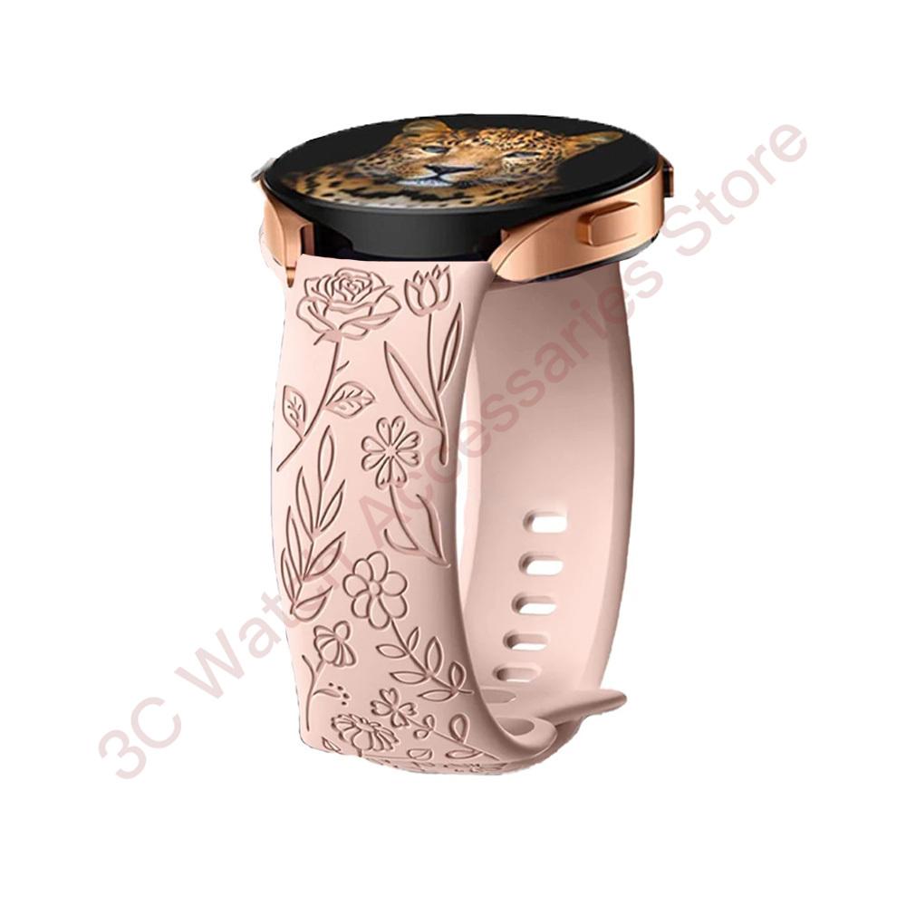 18 мм 20 мм 22 мм Ремешок с гравировкой розы для Samsung Galaxy Watch 654 40 мм 44 мм Gear S3 Силиконовый Милый Ремешок Классический 43 мм 45 мм Active 2