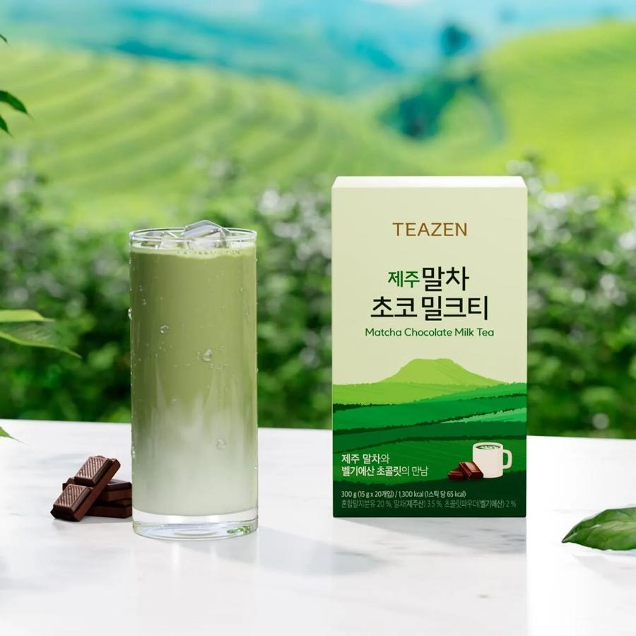 Teazen Матча Шоколадный Молочный Чай Быстрорастворимый Полезный Напиток 20 Пакетиков
