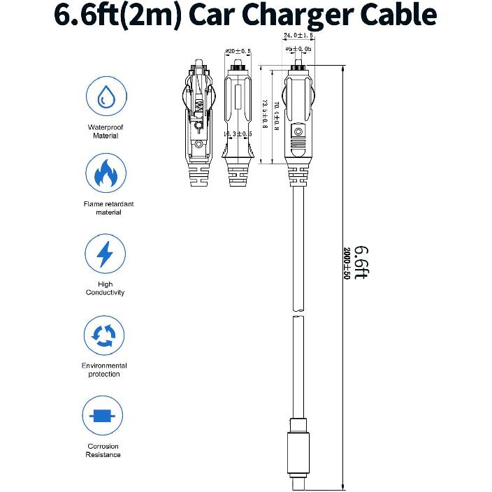 Автомобильный зарядный кабель DC8020 2M 16AWG для портативной электростанции Jackery Explorer 1000 v2/2000 v2, 15A от прикуривателя к 8-мм DC-штекеру, шнур питания
