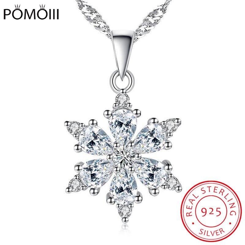 Ювелирные изделия из стерлингового серебра 925 пробы с подвеской в виде снежинки из циркония класса ААА для женщин, подарочное ожерелье с цепочкой 45 см, колье-чокер S-N134