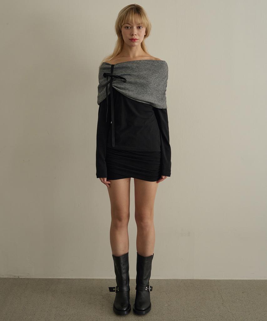 5OML Off-Shoulder Knit Two-Way Long Sleeve (Charcoal)