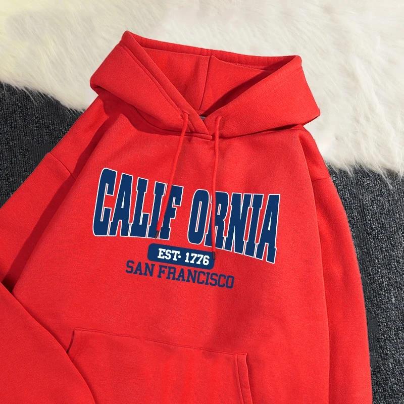 Осень-зима женские толстовки с капюшоном California Est 1776 San Francisco Printed Sweatshirt Warm Fleece Comfort Pullover Casual Tops