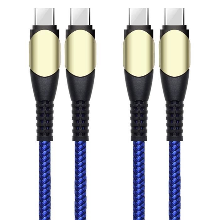 Lot-2 Câble USB-C vers USB-C Charge Rapide 60W pour Samsung Galaxy A56 A52 A53 A52s A54 A36 A34 A33 A32 - Nylon Tressé 1M Bleu