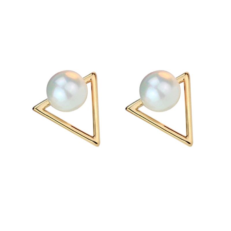 Punk Triangle Stud Earrings for Women Retro Golden Silver Metal Imitation Pearl Earrings Party Simple Jewelry Gift