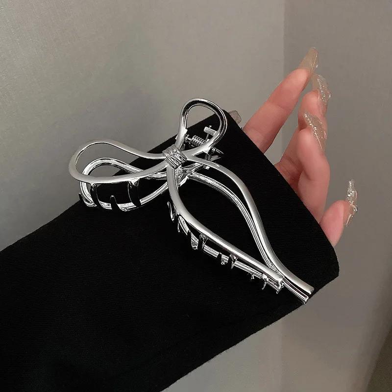 Большой бант Женский зажим-краб для волос для густых тонких волос Аксессуары Модный элегантный Золотой Серебряный Металлический Стример Зажим-краб Ювелирные изделия