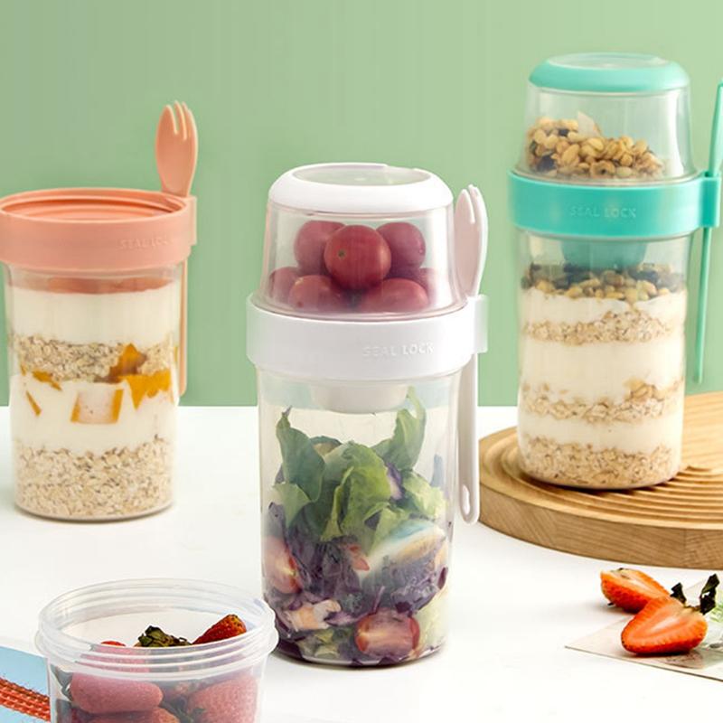 1 шт., чашка для завтрака, фруктов, овсянки, йогурта, салата с крышкой и ложкой, двухслойная коробка для хранения еды, коробка для бенто, коническая чаша для фитнеса с пониженным содержанием жира