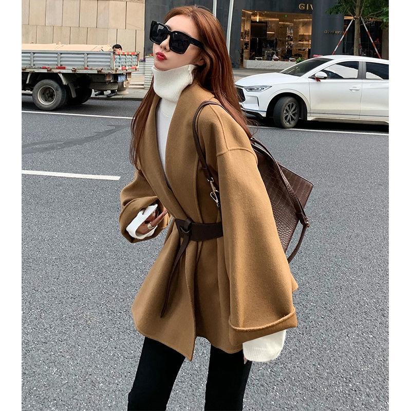 Women's Autumn and Winter New Thickened Cotton Double-sided Woolen Coat Loose Tie Woolen Coat Free Belt Acrylic