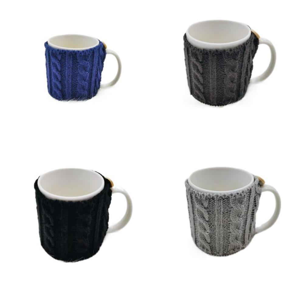 4PCS/SET Warm Knitted Coffee Mug Cover Heat-proof Washable Insulated Cup Sleeve Handmade Stretchable Coffee Cup Cover