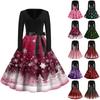 Women's Fashion V-Neck Relaxed-Fit Christmas Print Long-Sleeved Dress