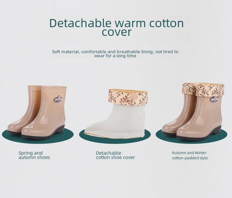 Women's Waterproof Mid-Tube Winter Rain Boots - Non-Slip, Velvet-Lined, Fashionable, Thickened for Warmth