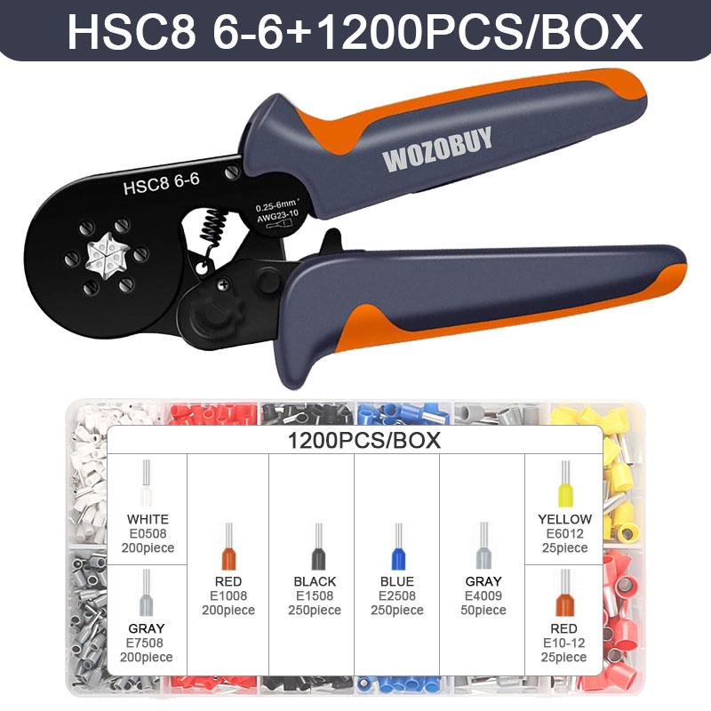 WOZOBUY Hexagonal Self-Adjustable Ratchet,Ferrule Crimping Tool Kit, Crimper Kit with 400/800/1200/1800/1900pcs Wire Terminals