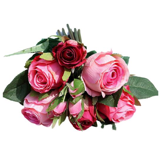 9Pcs/Bouquet Faux Flowers Realistic Beautiful Nice-looking Artificial Rose Fake Silk Flowers for Home