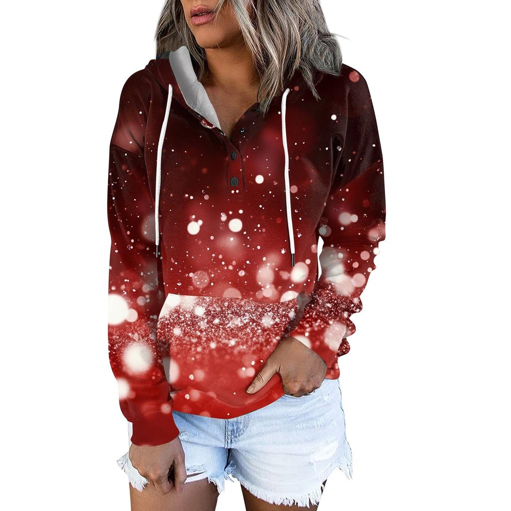 Женские повседневные модные принты с длинным рукавом на пуговицах пуловеры с капюшоном толстовки