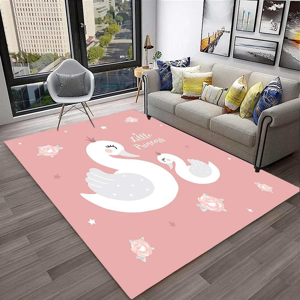 3D Cute Swan Princess Cartoon Cygnus Carpet Rug for Home Living Room Bedroom Sofa Doormat Decor,kids Area Rug Non-slip Floor Mat