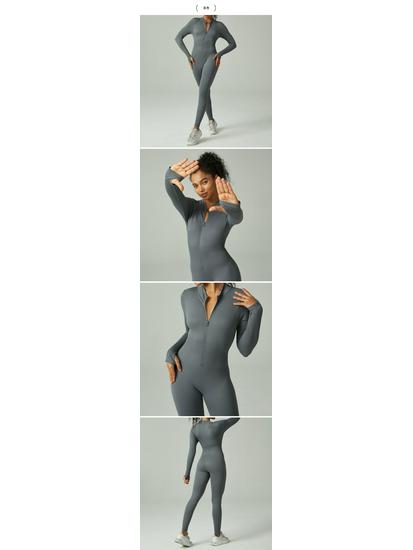 European & American Seamless One-Piece Yoga Jumpsuit - Women's Long-Sleeve, Waist-Cinching Athletic Wear