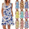 Женские летние платья свободного кроя с принтом V-образным вырезом без рукавов сарафаны пляжное гавайское платье с карманами