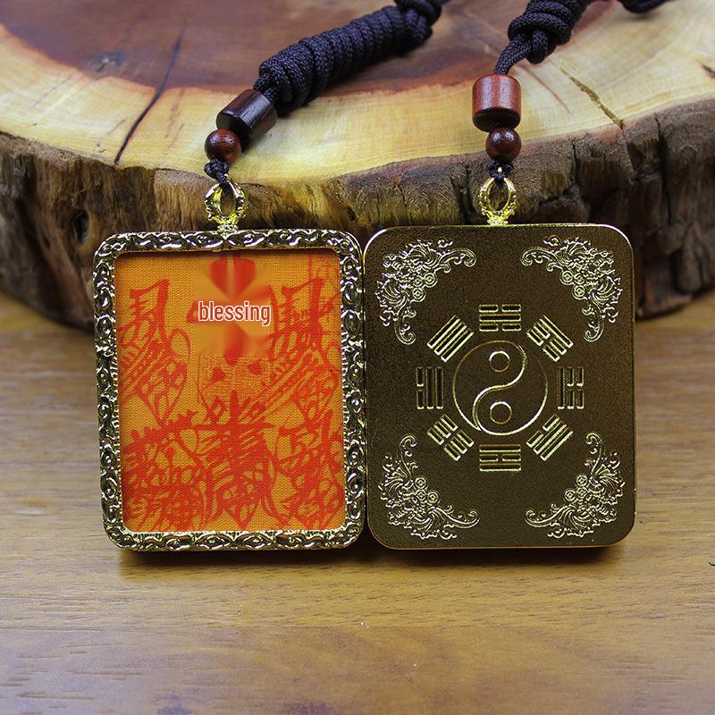 Golden Auspicious Clouds Thundering Five Road Thangka Box Pendant & Tai Chi Bagua Pendant featuring Thunder God, Ziwei, and Zhao Gongming.