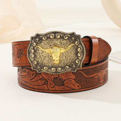 Винтажный ремень в стиле вестерн Longhorn Bull, ремень с пряжкой, ковбойские ремни для мужчин, джинсовый ремень в стиле вестерн с большой пряжкой, кожаный ремень