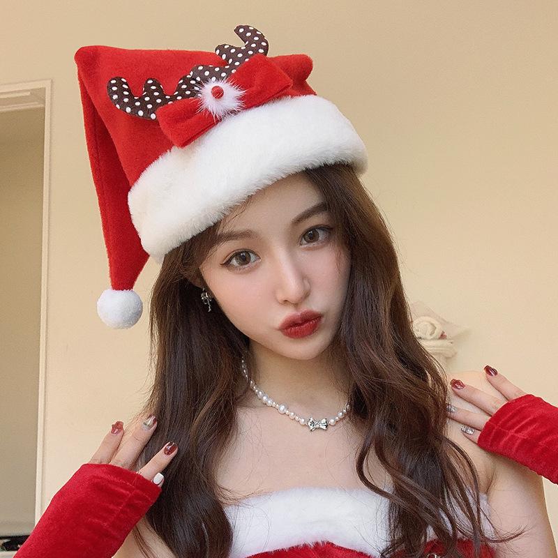 Women's Red Sequin Christmas Hat with Plush Antlers - 2023 Holiday Photo Headband