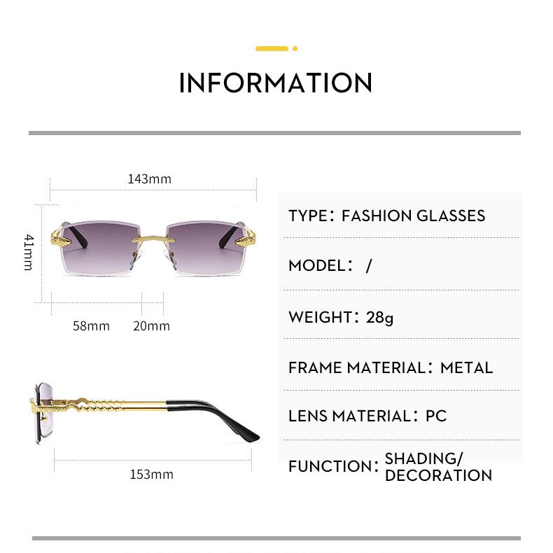 Women's Glasses Men Sun-Proof UV Protection Fashion Personality Retro Hip Hop Driving Commuter Street Shooting Snake Rimless Sunglasses