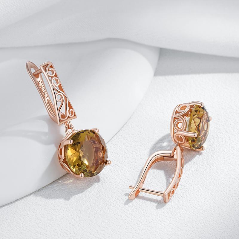 Коричневые Натуральные Цирконы Английские Серьги Для Женщин Уникальный Кристальный Цветок Цвет Розового Золота Высокое Качество Повседневные Украшения