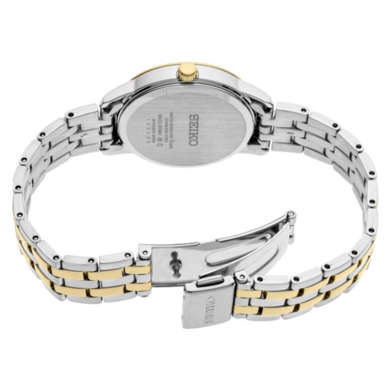 Seiko Серия Essentials Водонепроницаемость 100 м Кварцевые Стальной ремешок 30 мм Женские часы Белый циферблат SUR410