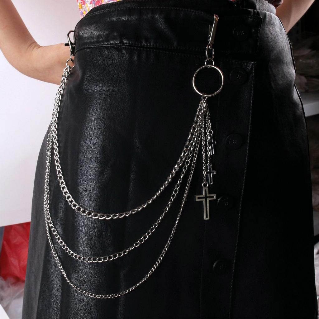 Hiphop Punk Metal Chain Belt with Silver Studs Adjustable Length Chain Belt for Fashionable Adults