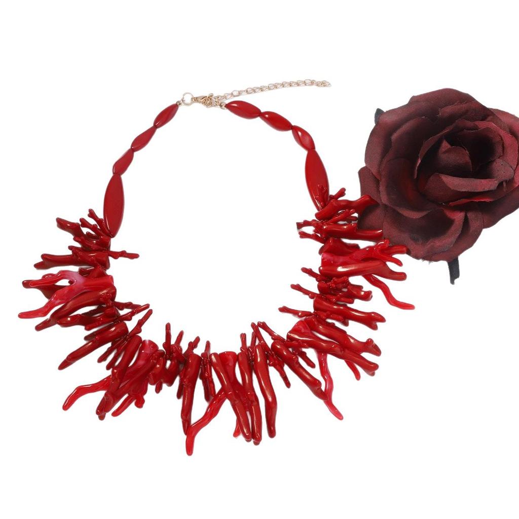 Bohemian Double-Layer Resin Red Coral Necklace for Women