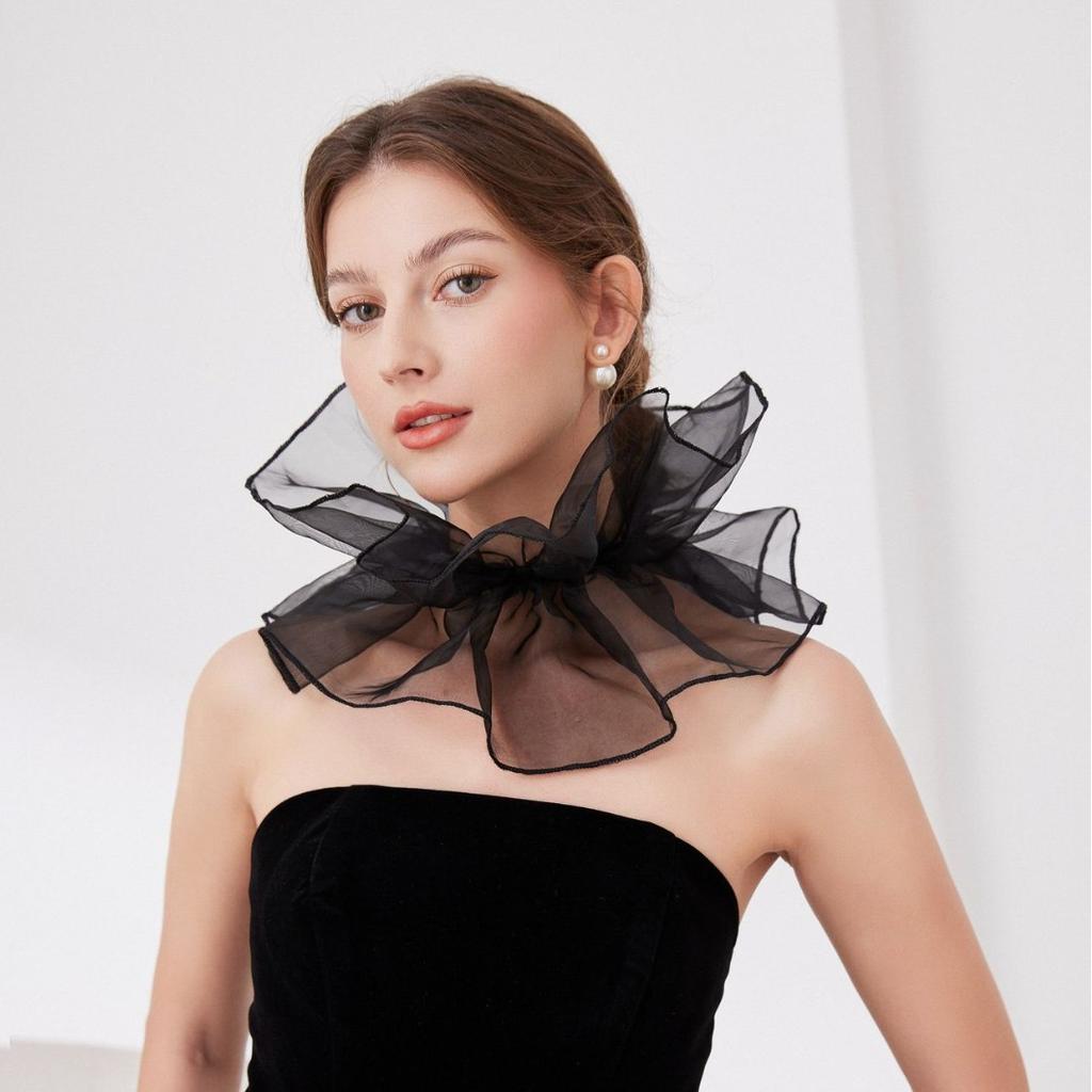 Neck Circumference Pleated Neck Protection Stand Up Collar French Style Scarf with Fake Collar Outer Outfit