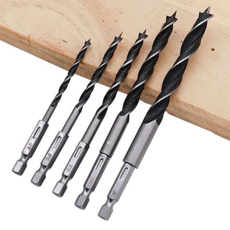 For Woodworking Drilling Drill Bits Three-pointed /10mm /5mm /6mm /8mm 5 Piece Set Hex Shank High Carbon Steel