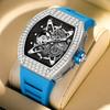 Fashion Square Diamond New Hollow Fully Automatic Mechanical Watch Men's Silicone Band Waterproof