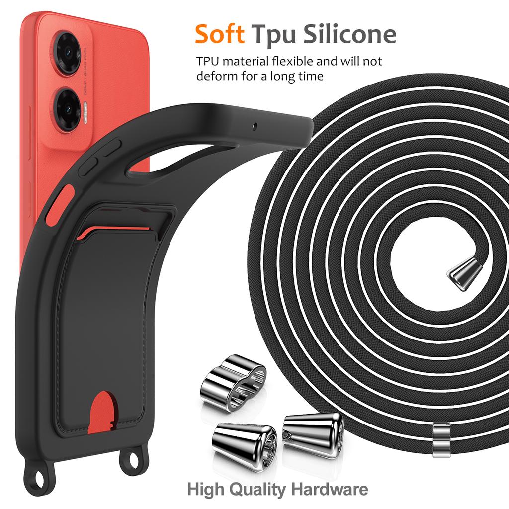 Чехол для Motorola Moto G35 5G Жидкий силикон Держатель для карт Задняя крышка телефона со шнурком