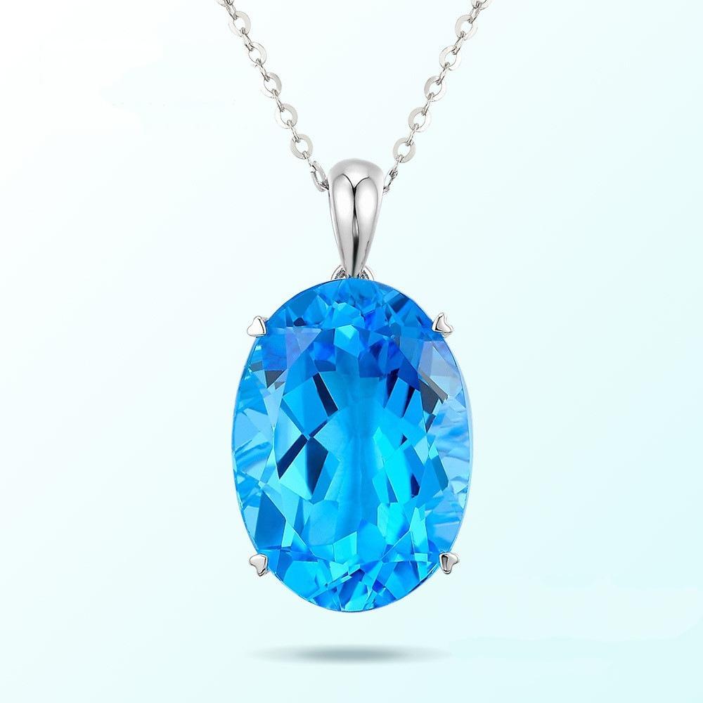 Rhine River Blue Topaz and Sapphire Sterling Silver Pendant Necklace for Women