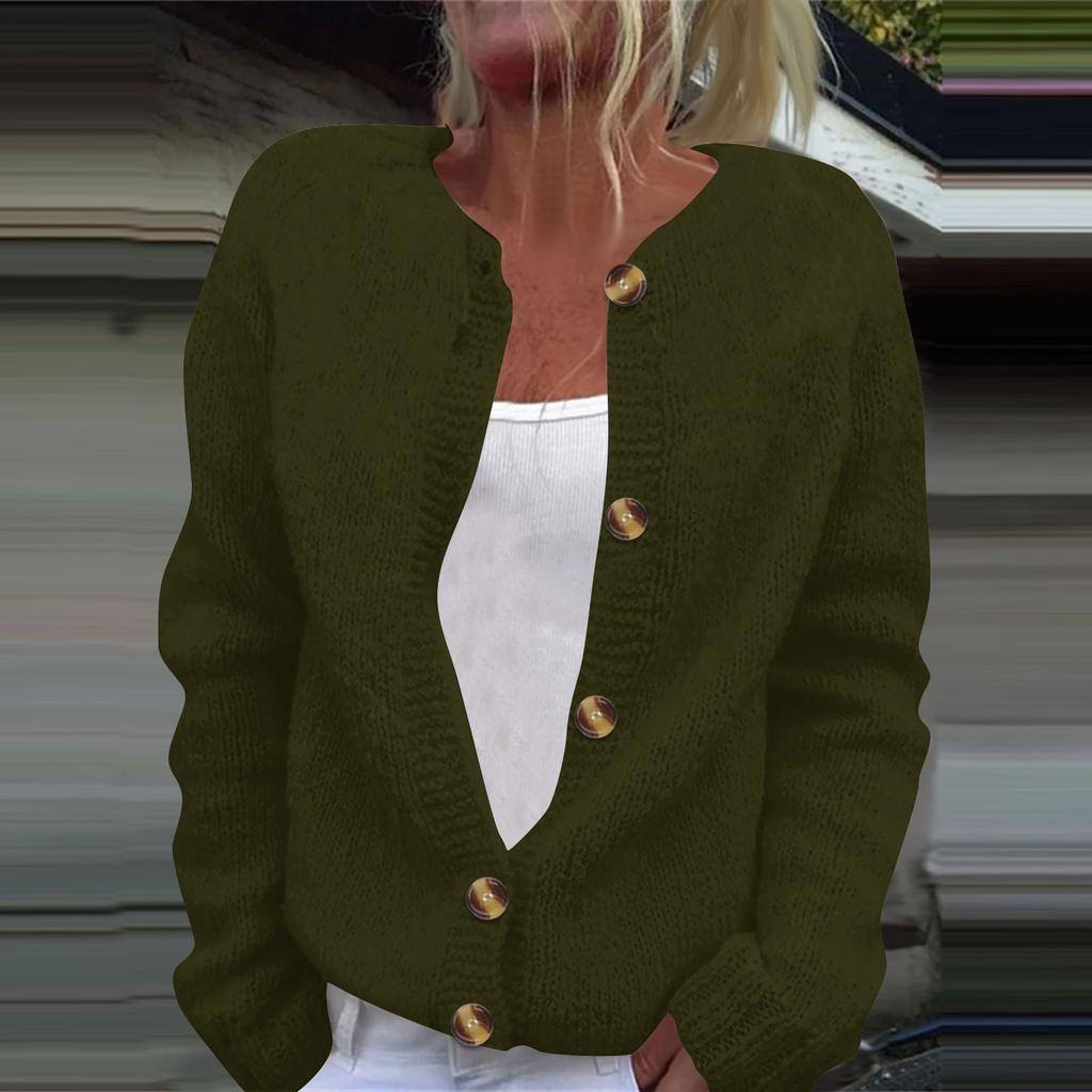 Women's Fashion Solid Colour Long Sleeve Knitted Cardigan Button Up Jacket