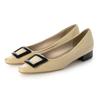 Evol IX5458 Square Buckle Pumps with Beige Patent Size Suitable for All Weather Use Women's 2.5cm Heels, Leather, 23.5cm,