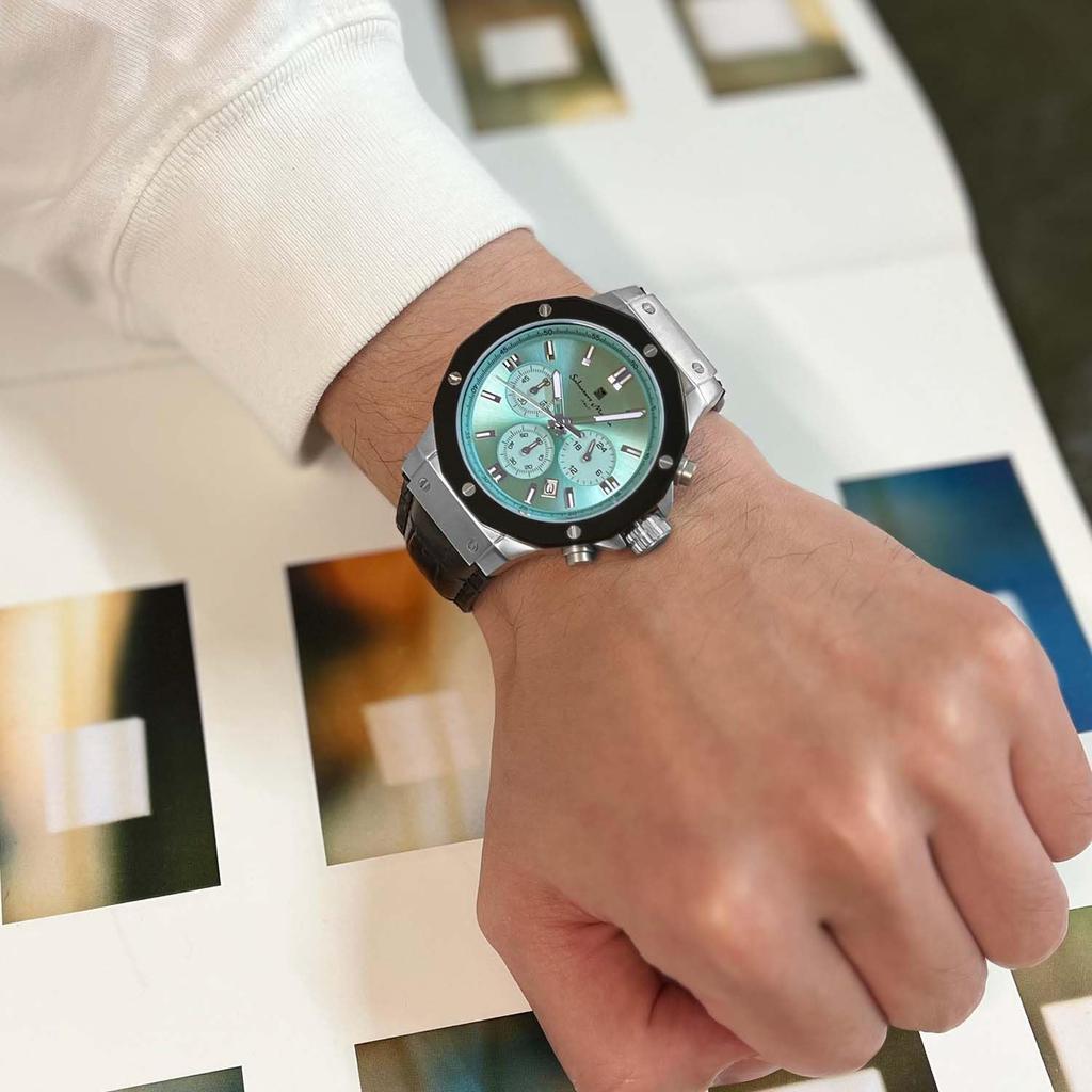 Хронограф 10 ATM водонепроницаемый кожаный ремешок Business 20th Anniversary Limited Model Ice Blue Black [Salvatore Mara] мужские SM18117-SSIBL