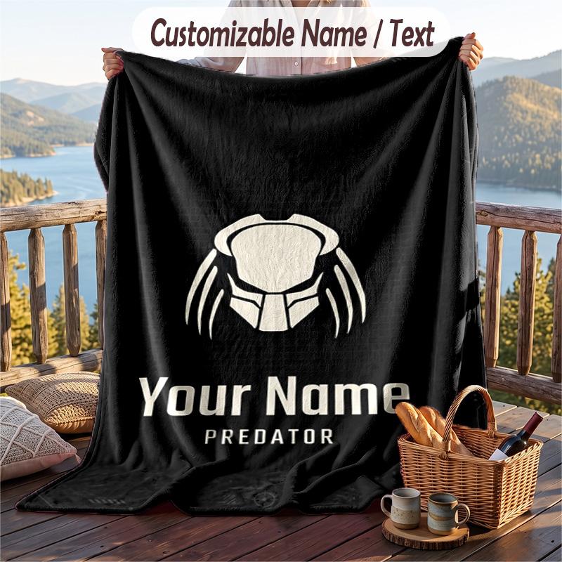 Custom Text Flannel Throw Blanket, Lightweight Cozy Bed Sofa BlanketPredator