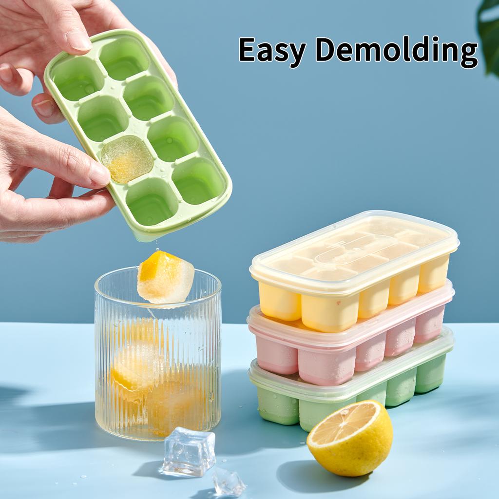 Ice Cube Tray With Lid Refrigerator Silicone Ice Mold Reusable 8 Grids Ice Cube Maker Kitchen Accessories Ice Cube Box