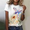 Summer Fashion Blouse Women's T-Shirt Dragonfly Printed Top O-Neck Short Sleeve Fashion Tee Casual T Shirt Female Clothing