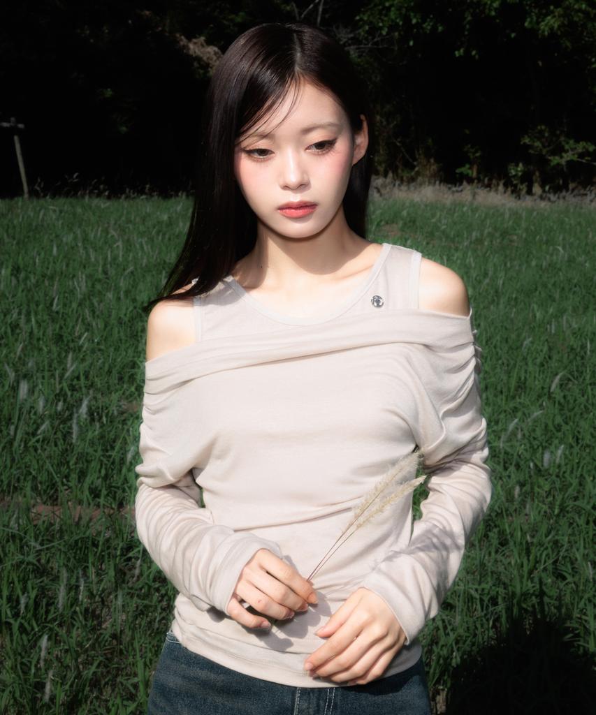 ROSEFRANTZ Layered Shirring Long Sleeve [Beige]