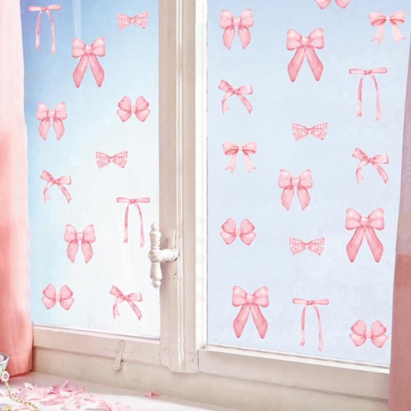 4 листа настенных наклеек с бантом, розовые наклейки на стену для вечеринки, наклейки-фрески для комнаты, дома, спальни, эстетичное художественное украшение