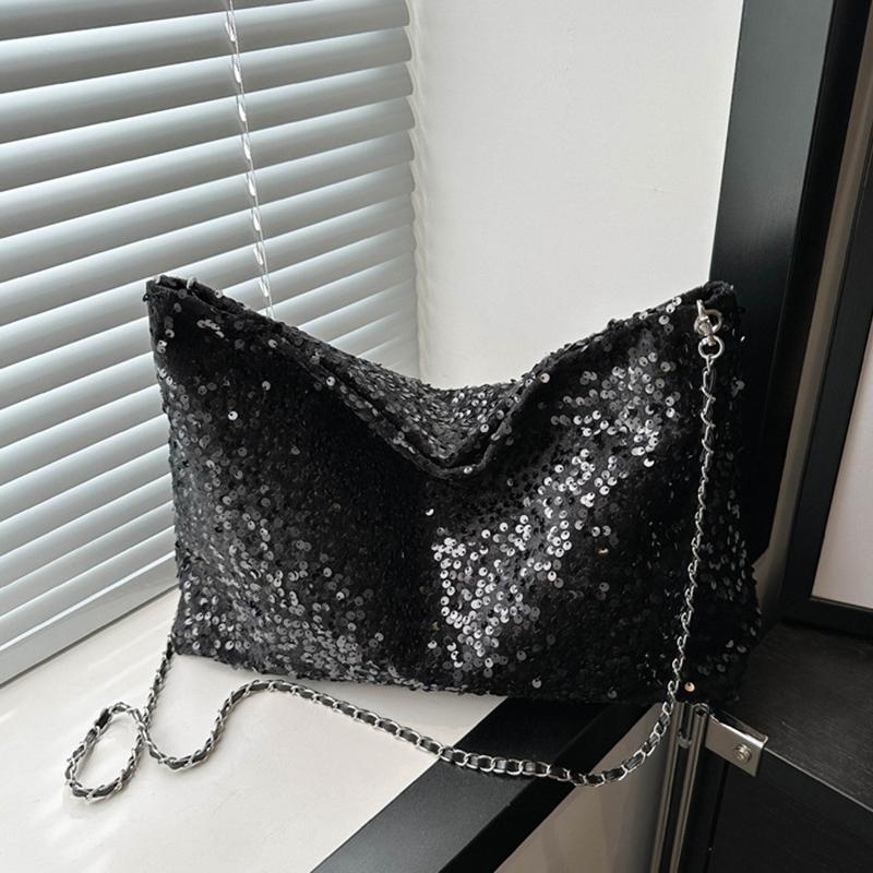 Вместительная сумка через плечо для женщин с блестками, сумка-хобо однотонная, сумка кроссбоди, модная сумка под мышкой для работы, путешествий, шопинга AVE