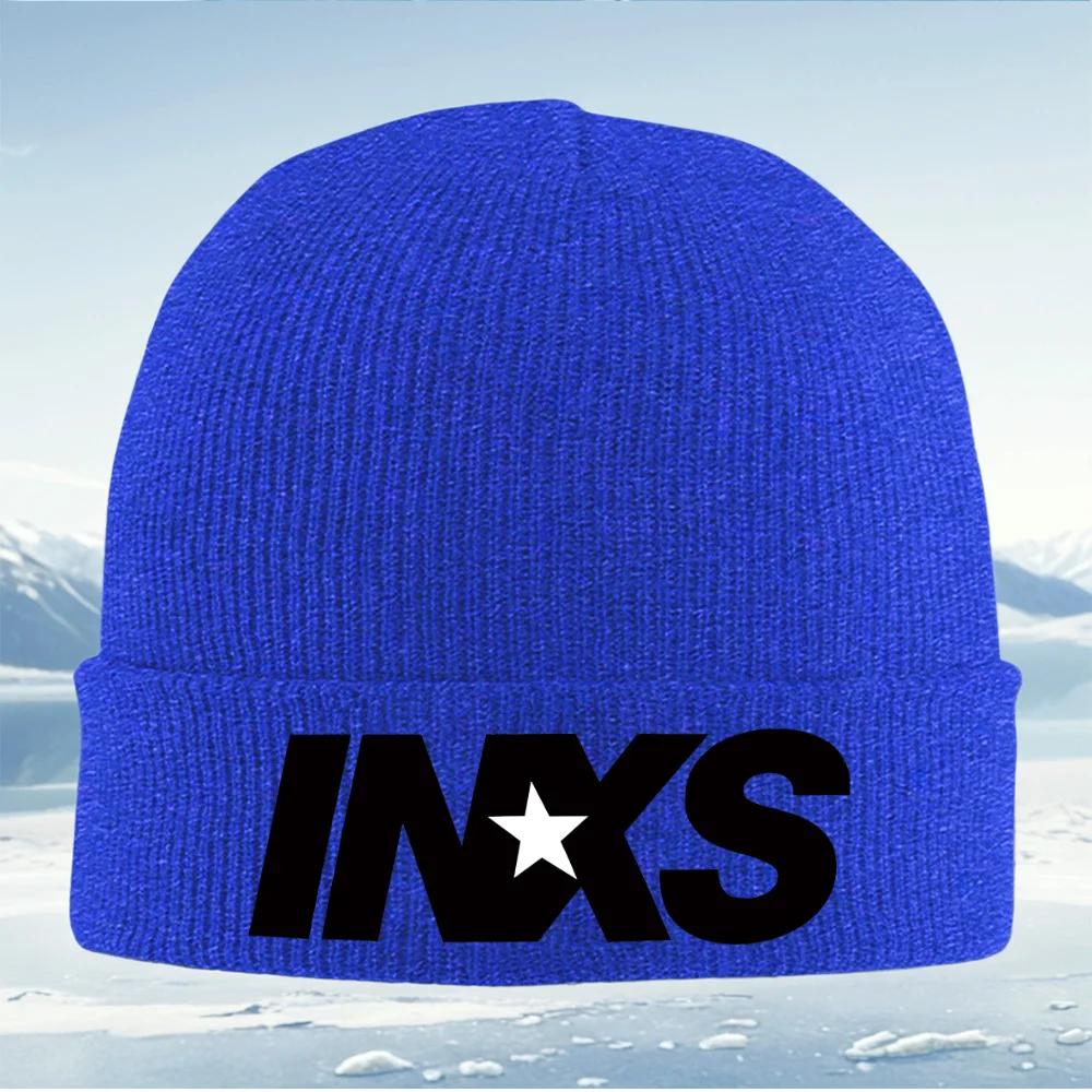 White star between INXS text Unisex Women Unisex Knitted Hat Beanie Pullover Cap Winter Thermal Warm Christmas Outdoor Cycling Hiki