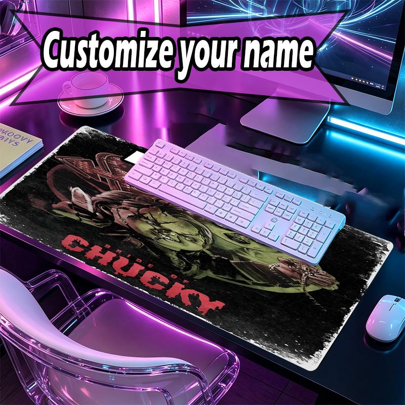 Custom Name Personalized Bride of Chucky Pattern Mousepad, Laptop PC Desk Mat, Decorative Desk Mat for Home Keyboard Pad Gift