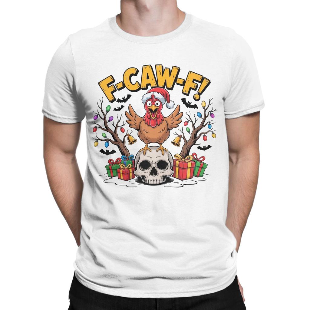 Hipster F-Caw-F Funny Chicken Christmas Skull T-Shirts for Men Crew Neck 100% Cotton T Shirt Short Sleeve Tee Shirt Clothing