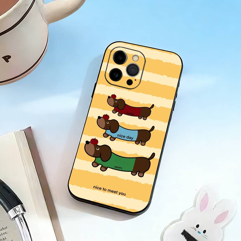 Собака Осень Такса Чехол для телефона Для iPhone 17, 16,15,14,13,12,11 Plus,Pro Max, Другие Мягкий Черный Чехол